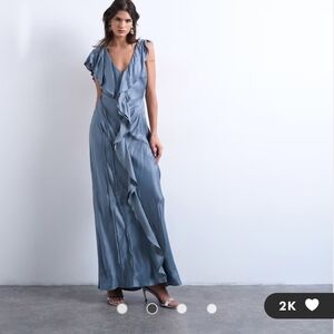 Topshop Steel Blue Maxi Dress with Ruffles
